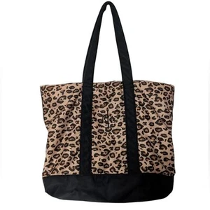 Lauren Ralph Lauren Tan Brown and Black Nylon Leopard Print Full Zip Tote Bag - Picture 1 of 11
