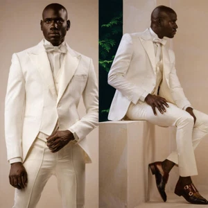 Men's Handsome White Groom Suits 3 Pieces Slim Fit for Wedding Business Formal - Picture 1 of 15