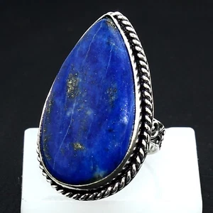 Natural Blue Lapis Lazuli Pear Gemstone Handmade Ring Gift Jewelry Size 6.5 - Picture 1 of 5