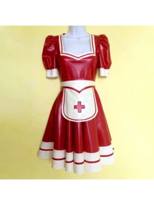 Vestido 100 % látex goma rojo cosplay criada falda prenda con delantal 0,4 mm S-XXL - Imagen 1 de 3