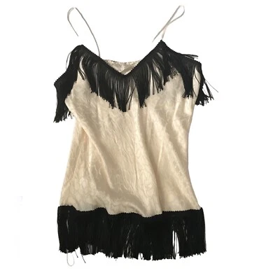 VTG 90 20s Cami Top Fringe Cream Flapper Camisole Fairy Grunge Glam Minimalist S - Image 1 of 4