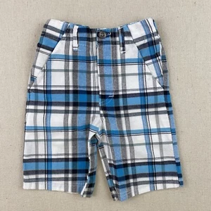 Calvin Klein Boys Khaki Bermuda Shorts Size 4T Blue Plaid 18"Waist 6"Inseam - Picture 1 of 12
