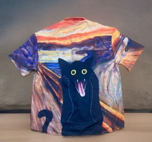 Hardaddy Scream Cat Edvard Munch Hawaiian Bowling Shirt Button Up NEW Medium - Picture 1 of 8