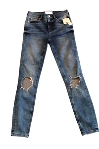 Free People Jeans Damen Größe 26 R Skinny Blau Denim Hose Mid Rise Destroyed - Bild 1 von 12