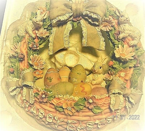 Easter Wreath Door Wall Handpainted Bunny Rabbit Eggs Pink Basket Wreath 12" - Picture 1 of 3