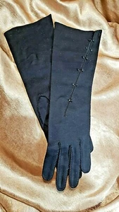 Vintage 1960s Double Woven Cotton by Dawnelle Black Adorned Womens Gloves Sz 6 - Picture 1 of 10