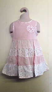 Gorgeous Pink & White Tiered Cotton Dress from Feu Follet - Age 2-3 years, BNWT! - Picture 1 of 4