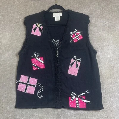 Mandal Bay Sweater Vest Womens Extra Large Black Pink Christmas Presents - Image 1 of 4
