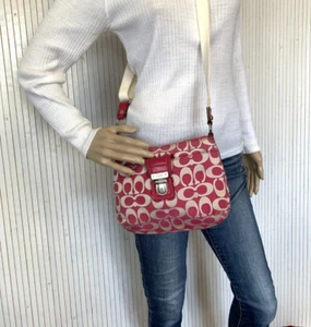 Sac bandoulière Coach rose beige argenté Monogramme - Imagen 1 de 14
