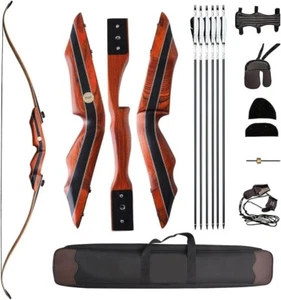 PMZ Bow,60" Wooden Takedown Traditional Hunting Bow Kit with 6pc Arrows ,40lbs - Picture 1 of 6