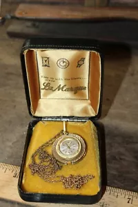 La Marque Swiss Pendant Floral Enameled 17 Jewel Watch & Chain 1/20 12K Gold - Picture 1 of 21