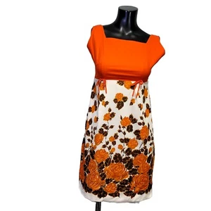 Mini Abito Tank Vintage Anni 60 Eves Arancione Rosa Floreale Impero Vita Mod GoGo - Foto 1 di 22