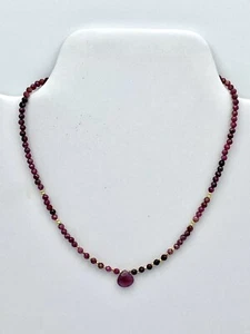 Genuine Ruby Necklace with Pendant with Gold-Filled Beads - Picture 1 of 3