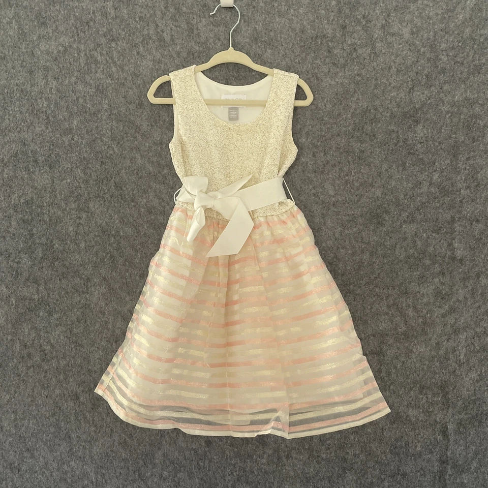 The Childrens Place White Lace Rainbow Stripe Girls Dress Size 4 - Image 1 of 4