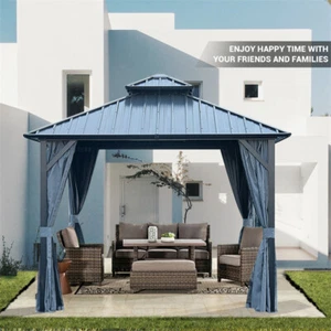 10*10FT Aluminum Gazebo Steel Canopy w/ Curtains & Netting for Patio Garden - Picture 1 of 18