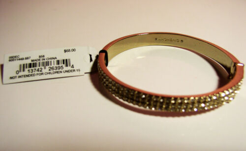 Nuovo Bellissimo Braccialetto Givenchy Tono Oro con 3 Strie di Cristalli Chiusura Fissata