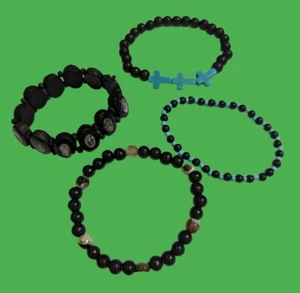 Bracelet Lot of 4 Multi-Color Stretch Cross Beaded Bracelets Unisex  - Picture 1 of 5