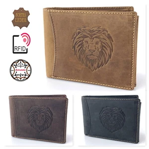 RFID Löwe Motiv Geldbörse Büffel Echt Leder Herren Lion Portemonnaie Geldbeutel - Bild 1 von 25