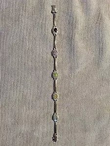 Vintage Silver Tone With Multi Colored Crystals Bracelet 7 Inch - Picture 1 of 7