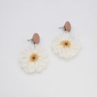 White And Beige Handmade Crochet Floral/flower Drop Earring