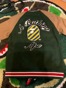A BATHING APE STRIPE COLLEGE VARSITY JACKET WOMENS GREEN SIZE XS - Picture 1 of 4
