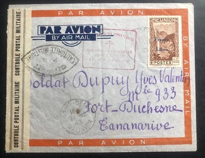 1943 Saint Denis Reunion Army Airmail Censored Cover To Antananarivo Madagascar - Image 1 of 2