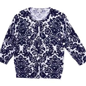 Talbots Petite Size M Navy White Floral All Cotton 3/4 Sleeve Button Up Cardigan - Picture 1 of 5