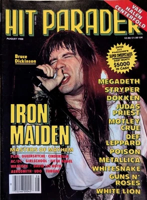 Hit Parader Magazine August 1988 Iron Maiden, Stryper, Metallica, Motley Crue  - Image 1 of 4