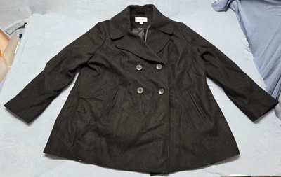 Ava and Viv Wool Blend Peacoat Jacket Black Women's Sz 2X Heavy Warm Sleek - Image 1 of 4