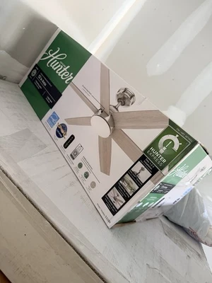 New Hunter Anza 52” 6 Blade Ceiling Fan 53284 LED Light w/ Remote Brush Nickle. - Image 1 of 2