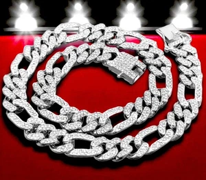 13MM Braided Miami Cuban Link Chain – Iced A+++ Clear Rhinestones, Heavy White G - Picture 1 of 3