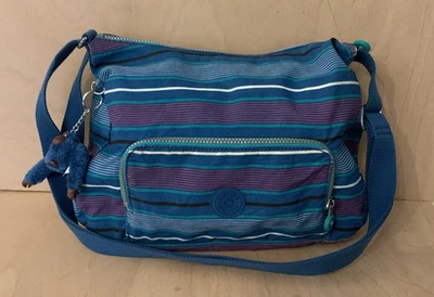 Kipling - Umhängetasche gestreift - Blau Mix - Monkey Courtney - Pre Loved - Vintage - Bild 1 von 4