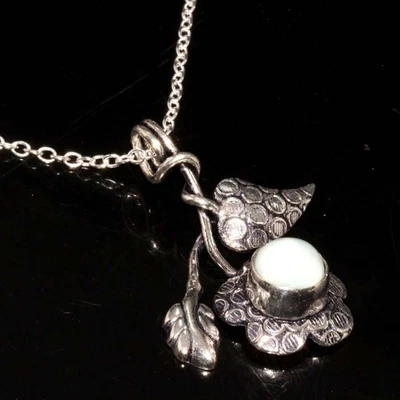 Collar enchapado en plata 925 con hoja de flor arco iris piedra lunar 17" declaración MJ Foto 1 de 3