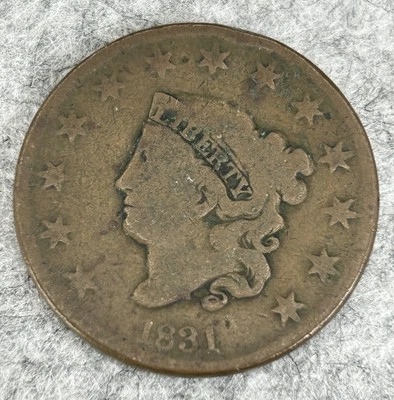 Centavo grande cabeza corona 1831 - letras LG BUENOS detalles moneda limpia tipo Estados Unidos Foto 1 de 2