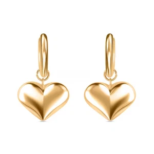 Heart Hoop Earrings in ION Plated Yellow Gold Stainless Steel - Picture 1 of 6