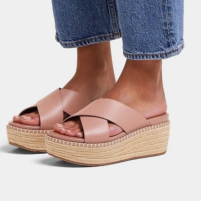 Alpargata Fitflop Eloise Cuero Cuña Deslizable Cruzado Beige Pulido Talla 10 Foto 1 de 4