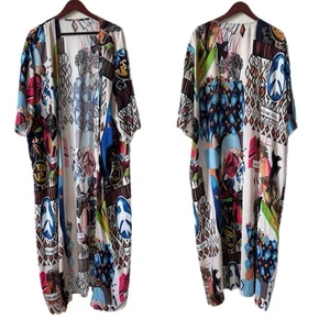 Graphic Mixed Print Kimono Duster Topper Coverup Boho Colorful Streetwear Sz 1X - Picture 1 of 9