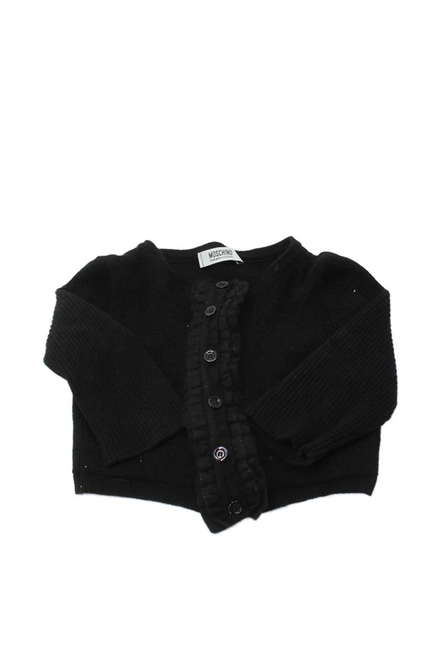 Moschino Cheap & Chic Girls Wool Snap Closure Ruffle Trim Sweater Black Size 6 - Image 1 of 3