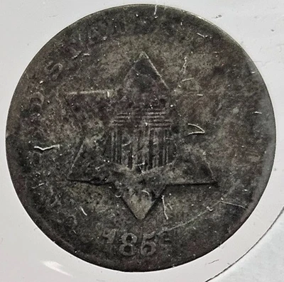 1853 Silver .750 Three Cent Coin - Trime - 3C - US Silver Coin - Free Shipping 1 - Image 1 of 2