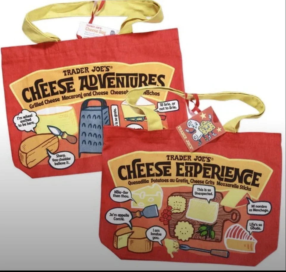 Trader Joe's Heavy Duty Cotton Cheese Adventures Reusable Tote Shopping Bag BNWT - Image 1 of 1