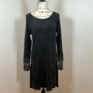 ABLE Long Sleeve Thermal Lace Cuff Dress Black Size M Made in USA - Picture 1 of 7