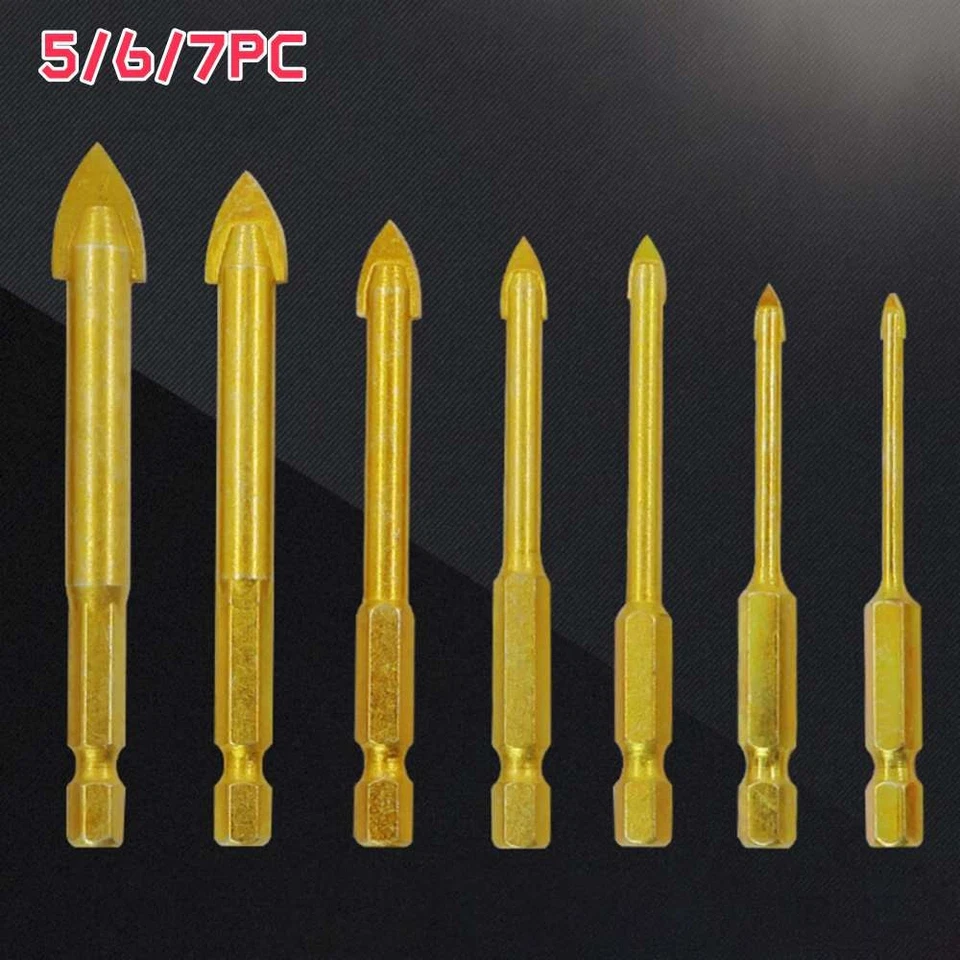5/6/7Pcs Spear Head Ceramic Porcelain Marble Carbide Drill Bit Glass Tile 3-12mm - Image 1 of 4
