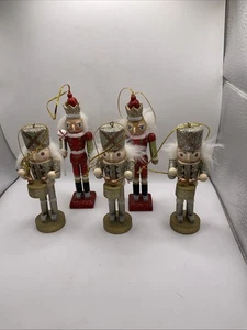 5 x Nutcracker Dolls Soldiers Wooden Christmas Tree Ornaments Glittery - Picture 1 of 16