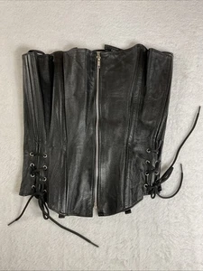 Allure Dessous Full Zip Leder Korsett schwarz Gothic Fetisch groß verstellbar Y2K - Bild 1 von 10