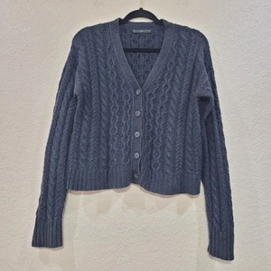 Peruvian Connection sz S Cardigan Sweater Blue Cable Knit V Neck Cropped - Picture 1 of 8