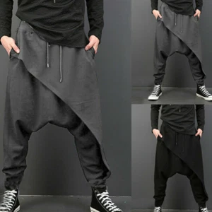 Men's Harem Casual Baggy Drop Crotch Trousers Hip Hop Dance Hippy Trousers Pants - Picture 1 of 11