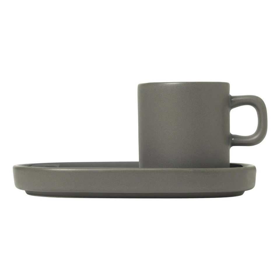 Blomus Pilar Set 2 tasses à espresso avec soucoupes Tasse à café en étain 50ml - Photo 1/1