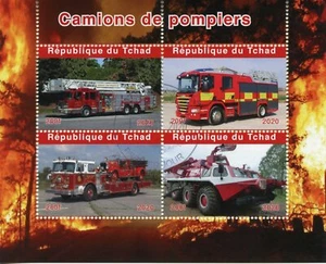 Chad Fire Engines Stamps 2020 CTO Trucks Fire Brigade Firefighting 4v M/S II - Picture 1 of 1
