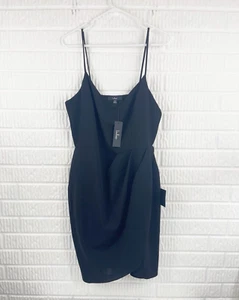 Lulus Dress Size 1X Black Forever Your Girl Bodycon Faux Wrap Spaghetti Straps - Picture 1 of 9
