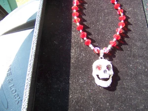Ladies Rhinestone Skull Pendant on Red Crystal Beads - Picture 1 of 1